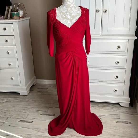 adrianna papell red beaded dress Adrianna Papell 3D Floral Beaded Cocktail Dress